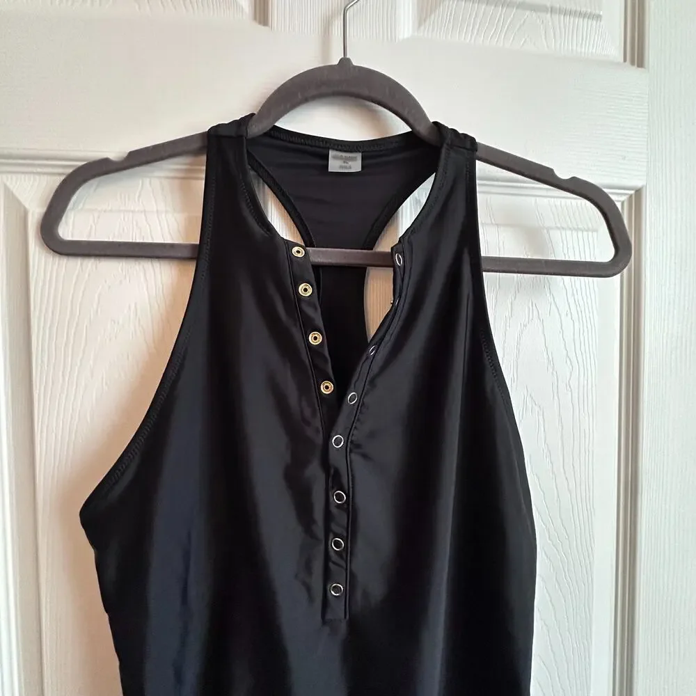 Old Navy Women's XL Black High Neck Racerback Snap Front One Piece Swimsuit NWT
